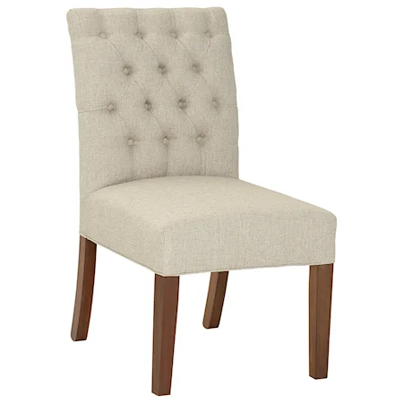 Upholstered Side Chair (Light Fabric) with Button Tufting